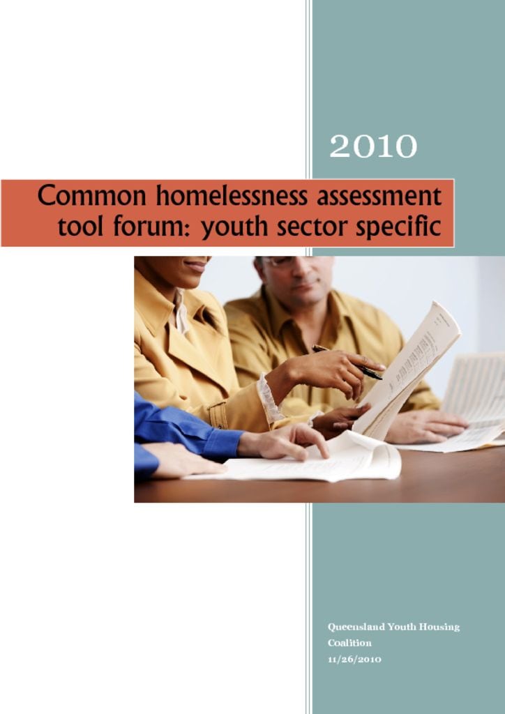2010 (November) Common Homelessness Assessment Tool Forum: Youth Sector Specific