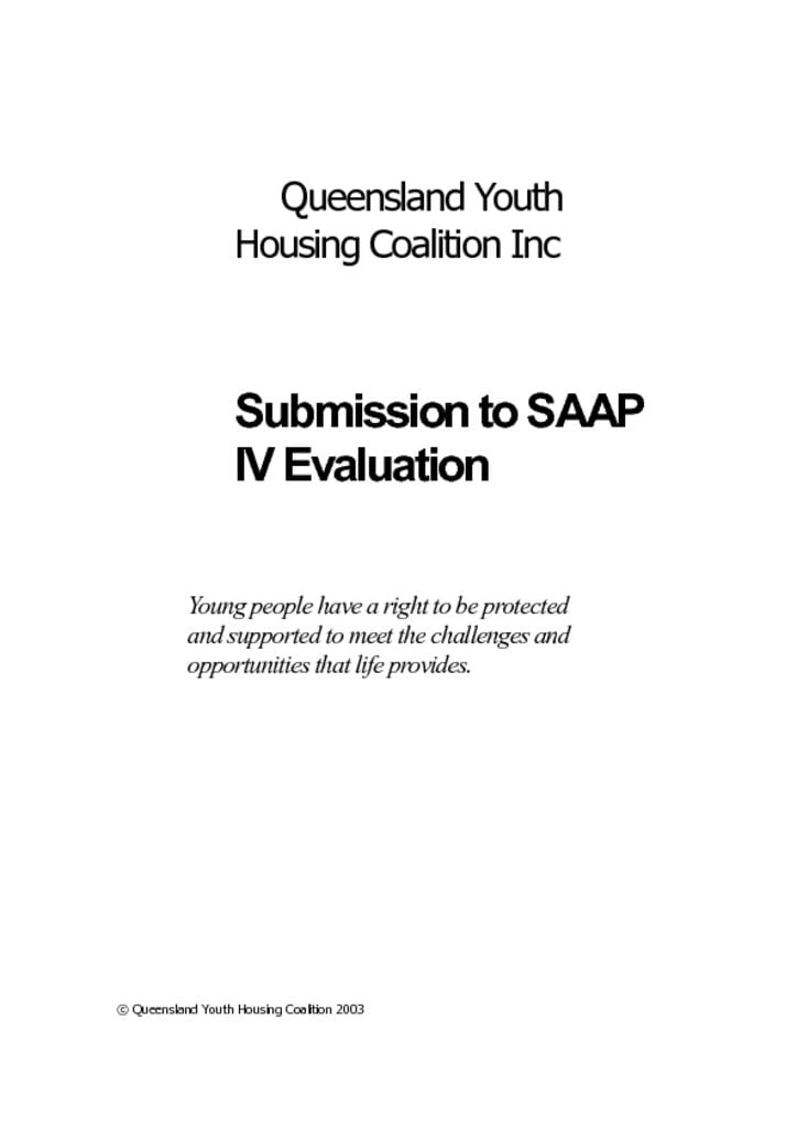 2003 QYHC submission to the SAAP IV Evaluation