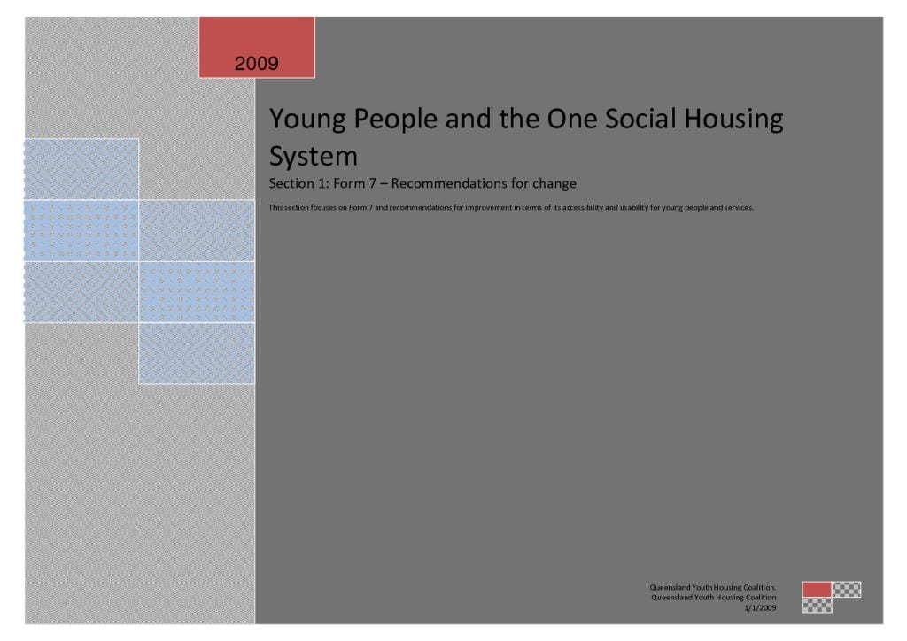 2009 Young People and the One Social Housing System- Section 1: Form 7