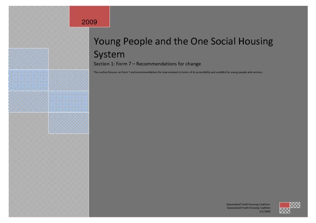 2009 Young People and the One Social Housing System- Section 1: Form 7