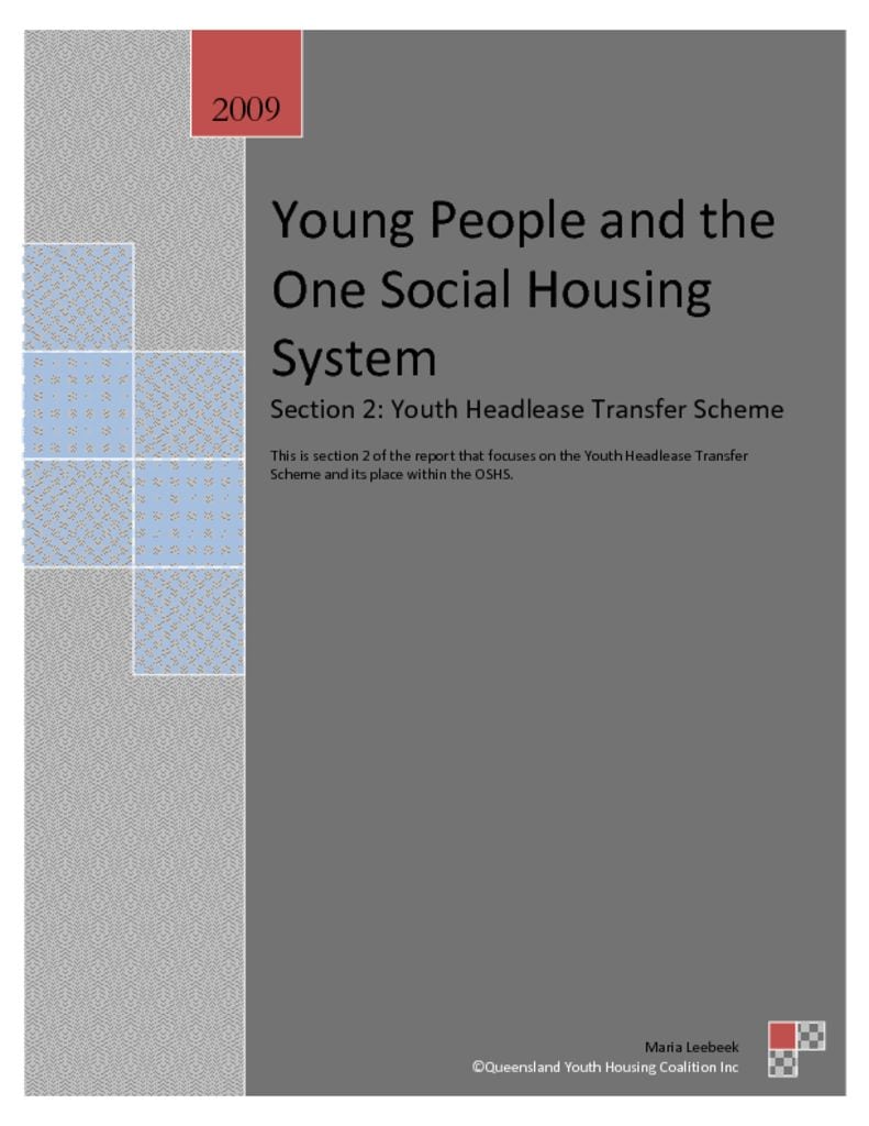 2009 Young People and the One Social Housing System – Section2: Youth Headlease Transfer Scheme